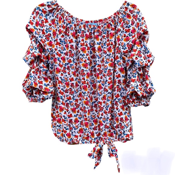 CeCe Floral Off Shoulder Ruffle Sleeve Top Size Small - Picture 1 of 8